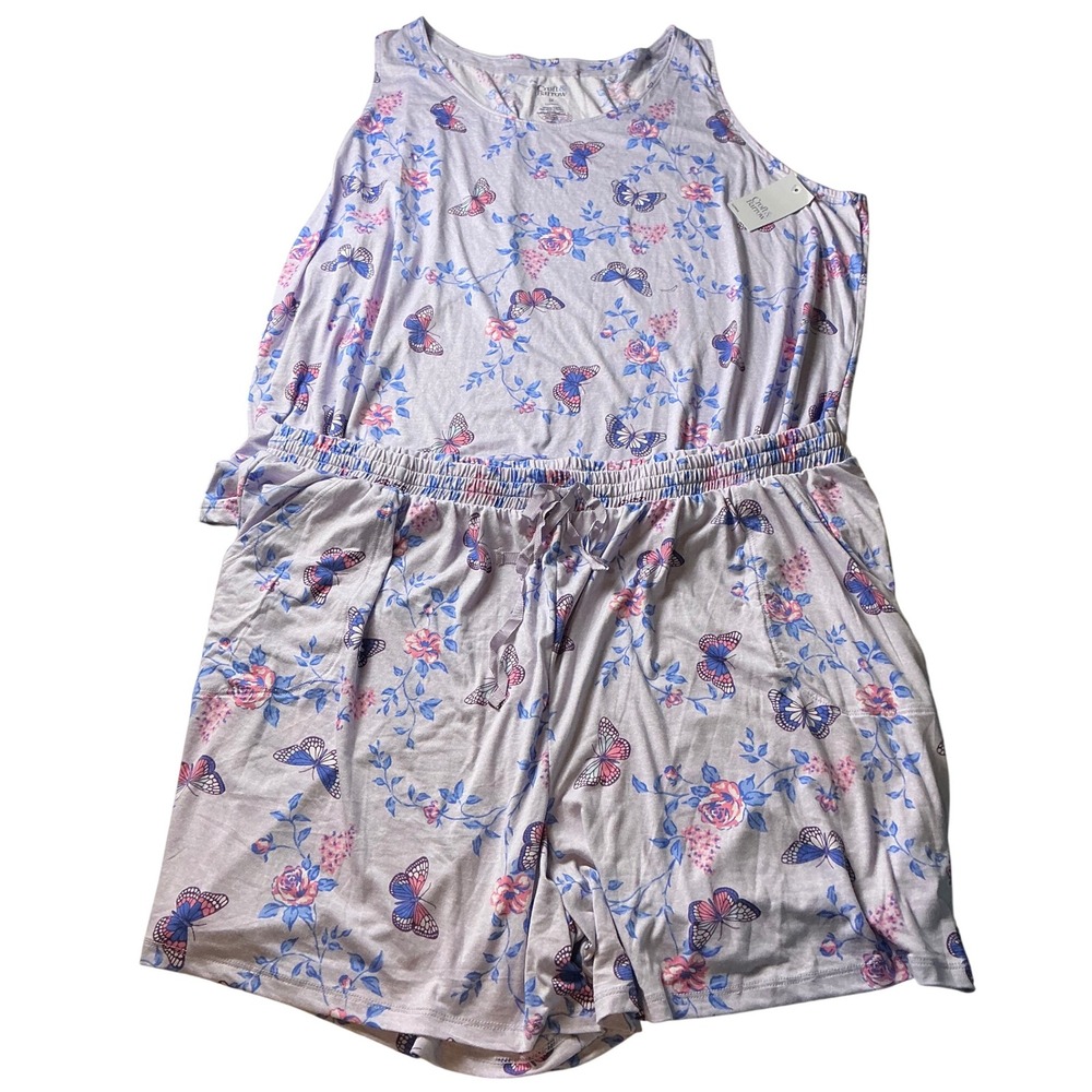 Croft & Barrow 3X Butterfly Floral Print Sleeveless Romper Jumpsuit Sleepwear